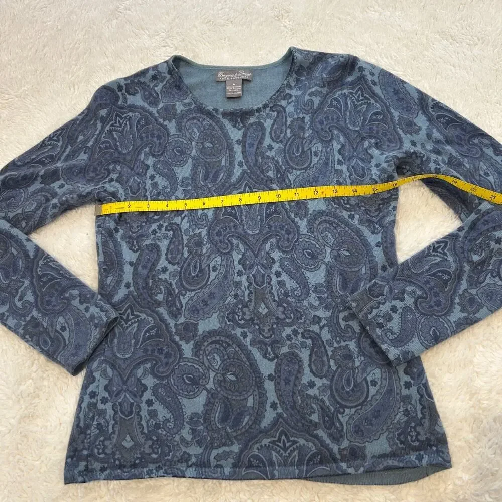 Grayson Dunn Womens Cashmere Paisley Pullover Sz M Preppy Soft Girl Boho Indie